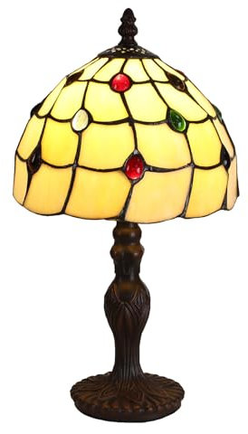 FUMAT Tiffany Tischlampe, Retro Lampe, Kleine Nachttischlampe, Deko Tischleuchte, Glas Lampenschirm, Mit E27 LED Glühbirne, für Schlafzimmer Wohnzimmer Büro