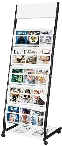 XIDIHF Stehender Zeitschriftenständer, 5 Ebenen, mit Rollen, Prospektständer, großer Zeitungsständer für Messen, Ausstellungen, Büro, Breite 47 cm