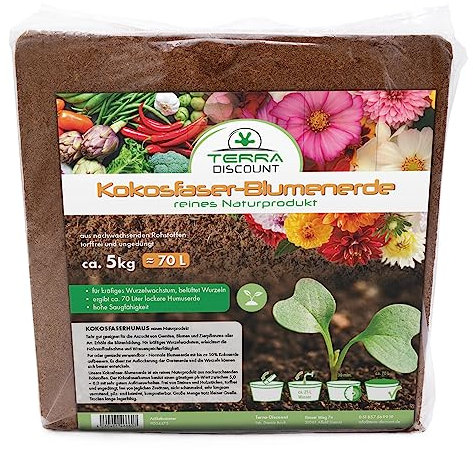 Terra Discount Kokosfaserhumus *Blumenerde*, Kokoserde als Hochbeeterde und für Pflanzen/Zimmerpflanzen, torffrei und ungedüngt (70 Liter)