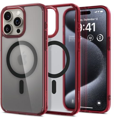 Spigen Ultra Hybrid MagFit Case for iPhone 15 Pro, Compatible with MagSafe Accessories - Frost Deep Red
