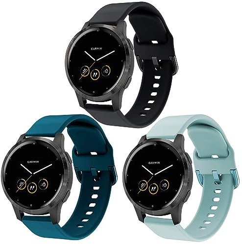 ViCRiOR 3er-Pack Armbänder kompatibel mit Garmin Venu 2S / Venu 3S / Vivoactive 4S / Vivoactive 3S, 18 mm weiches Silikon, Ersatzarmband für Damenuhren, Armband für Forerunner 255s/265s