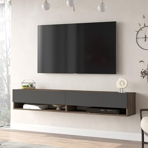 [en.casa] TV Board Laitila TV Schrank mit 2 Ablagen 2 Schranktüren Lowboard Fernsehtisch 180 x 31,5 x 29,5 cm Sideboard hängend Eiche dunkel/Anthrazit