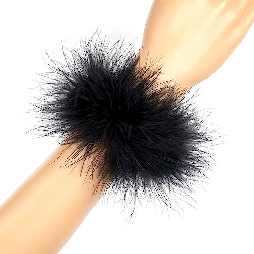 iSpchen Feder Handgelenk Manschette, Plüsch Manschette Ring Feder-Handgelenk Armband Winter Arm Wärmer Ärmel Manschetten Bühnenperformance Rollenspiel Handring,Schwarz