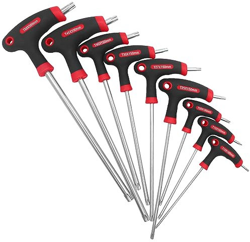 JONMON Fahrrad-Torx-Schlüssel-Set, T10-T50 T-Griff, Sternschlüssel, Fahrrad, metrischer langer Arm, Torx-Ende, Sechskantschlüssel, Werkzeug-Sets mit Torx-Kopf für Fahrradpedal, Lenker, Scheibenbremse,