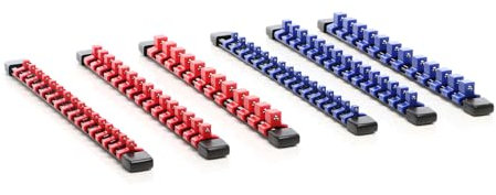 XPOtool Steckschlüssel Organizer 6 Stk. Halterung aus ABS für 86 Steckschlüssel 1/2, 1/4 und 3/8 Ratsche Clips Werkzeug