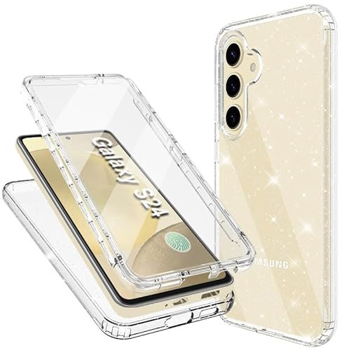 Mosoris Handyhülle für Samsung Galaxy S24 Hülle Glitzer mit Eingebautem Displayschutz 360 Grad Stoßfest Schutzhülle Soft Silikon Bumper Transparent Glitzer Slim Flexible TPU Case Cover für Samsung S24