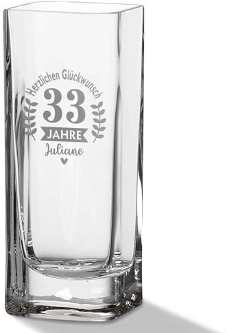 GRAVURZEILE Blumenvase mit Gravur - Herzlichen Glückwunsch - Personalisiert mit Namen und Jahreszahl - Moderne Vase - Personalisierte Geschenke für Frauen - Deko Geschenkidee zum Geburtstag - 20x8cm