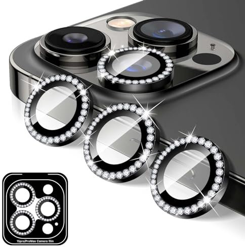 Kucheed Proteggi Obiettivo Fotocamera Diamond per iPhone 11 Pro/iPhone 11 Pro Max, Copriobiettivo per Fotocamera in Vetro Temperato Scintillante, Adesivi per Pellicole con Anelli Metallici