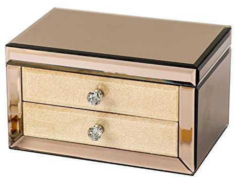 GeRRiT Caja de almacenamiento Joyero de cristal de lujo con espejo de maquillaje, organizador de almacenamiento de joyas, joyero, cajas de joyería de color champán dorado (un color)