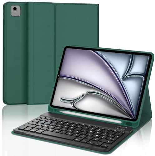 SENGBIRCH Coque Clavier pour iPad Air 11'' (M2) 2024, AZERTY Français - Étui iPad Air 11 Pouces avec Fente pour Stylo, Clavier Détachable sans Fil Bluetooth, Vert foncé