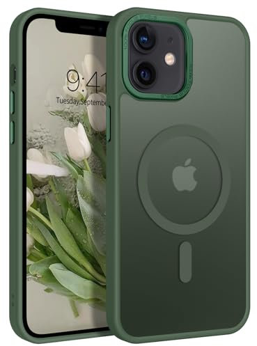 DOMAVER Case for iPhone 12/12 Pro - Military Grade Anti-Yellowing Hard Slim Frosted Matte Phone Case - Compatible with MagSafe - Cangling Green