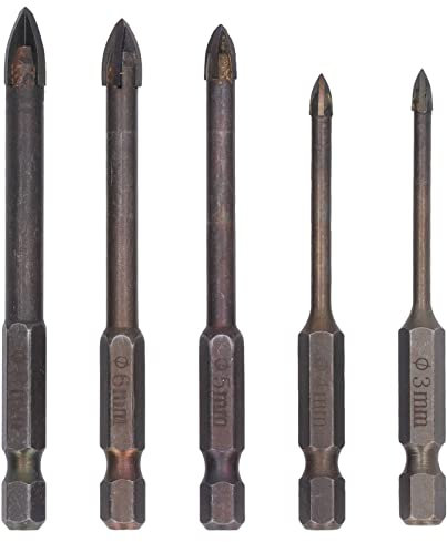 FLEXMAN Concrete Drill Bit Set, Cross Design Cemented Carbide Hex Masonry Drill Bit Set for Glass Ceramic Glass Tile Full Tile Brick Wall Wood (5 piece set.)