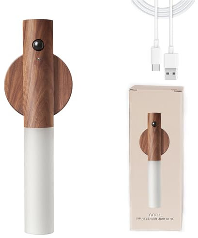 BURNTOP Motion Sensor Night Light Portable Battery Lamp Removable Magnetic Wireless Wall Lights Indoor Rechargeable Wall Lamp Bedroom Corridor Staircase Automatic Sensing Lamp(Walnut Wood)