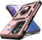 Coque de protection pour téléphone portable Samsung Galaxy Note 20 - Avec film de protection d'écran - Anneau de support magnétique en métal à 360° - Anti-chocs - Rose