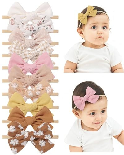 10pcs Bébé fille bandeau cheveux arc nylon Lin Hair Band accessoires de cheveux faits à la main pour nouveau - né bambin petite fille et enfant 3,5 pouces