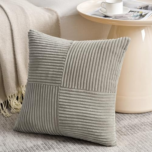 FDTERN 1 Stück Neutral Grau Kissenbezug 80x80 cm Weich Kordsamt Kissenbezüge Kissenhülle Dekokissenbezug Sofakissen Dekokissen Boho Deko für Sofa Schlafzimmer Wohnzimmer Balkon (Ohne Kissenfüllung)