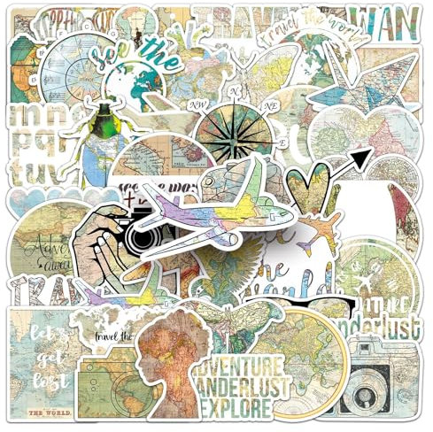 50 Stück Weltkarte Aufkleber Wasserdicht Reise Map Aufkleber für Laptop Skateboard Helm Gepäck Fahrrad Motorrad Scrapbook Koffer Auto Telefon,Vinyl Funny Weltkarte Sticker für Kinder Junge Erwachsene