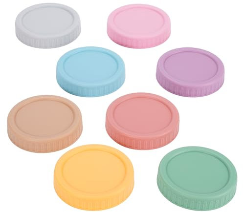 CHEFBEE Wide Mouth Mason Jar Lids - 8PCS Colored, Leak Proof, Silicone Ring, Polypropylene, Multicolored, Perfect for Ball, Kerr Jars