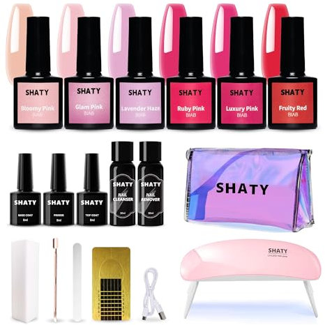 SHATY® BIAB Gel Nail Polish Set Seasonal-Inspired Colors Long-Lasting Builder in a Bottle for Strong Nails LED Curing, Easy At-Home Manicure Kit (6 Color Red Purple)