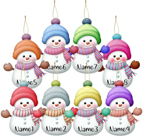 Personalised Christmas Ornaments 8pcs Custom Christmas Tree Snowman Ornaments with Name Customised Family Ornament Xmas Tree Hanging Decoration Gifts for New Year- 3.15x2.87 in
