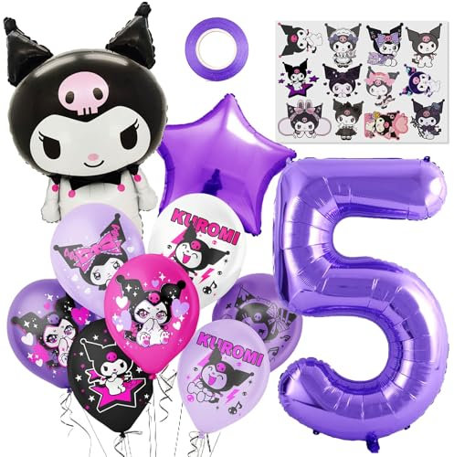 Decoración de Cumpleaños para Niñas 5 Años, 11Pcs Decoraciones de Fiesta Kuromi 5 Años, Set de Globos de Cumpleaños Kuromi, Globo de Aluminio Kuromi, para Decoraciones de Fiesta de Cumpleaños 5 Años