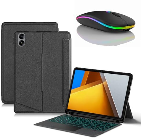 JZCZMCE Funda con Teclado para Xiaomi Mi Poco Pad 12.1, Contiene Ñ, Teclado Retroiluminados Inalámbrico con Soporte para Lápiz, Funda Folio Delgada con Ratón Bluetooth