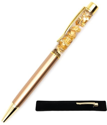 StarMaker Kugelschreiber mit Blattgold, Samtetui, Roségold, Schreibstift, 0,7 mm, Modern, Unisex, Nachfüllbar, Schwarz, 3 cm x 14 cm x 1 cm, 2E+1 g