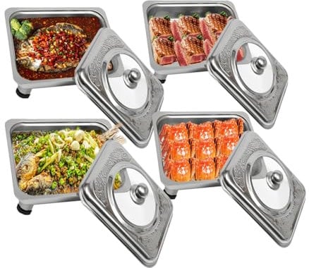 WSIKGHU 4 PCS Food Warmer Buffet Server with Lid, Stainless Steel Rectangular Food Warmer Kit, 33.5 x 27.5 x 9 cm Buffet Tray for Restaurant Catering Party Wedding, UK Stocks