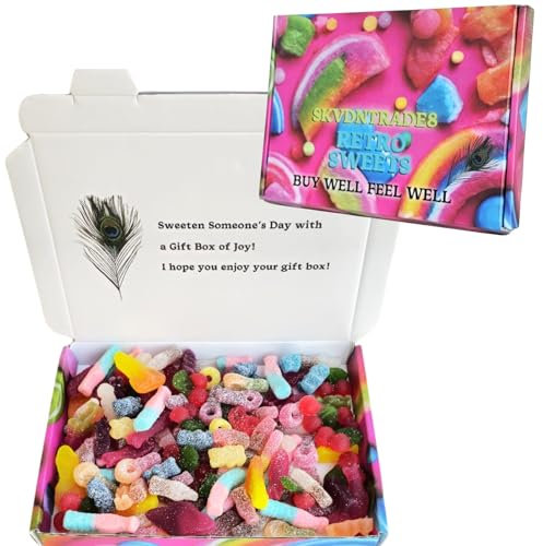 SKVDNTRADE8 Pick & Mix Sweets Gift Box - - Large Vegan Retro Candy Hamper for Birthdays, Christmas, Kids & Adults, Fizzy & Gummy Assortment (Fizzy and Gummies)