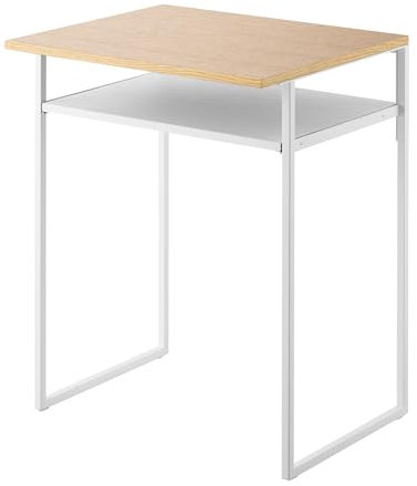 YAMAZAKI 1487 Tower Tavolo con ripiano in legno e piano estraibile, bianco, acciaio/legno, minimalista, 45,2 x 53 x 66,8 cm