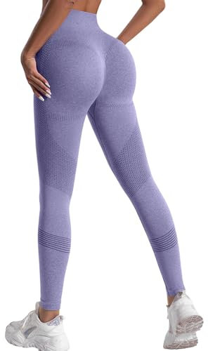 Topassion Scrunch Butt Leggings Damen High Waist Blickdicht Sport Leggings Lange Yoga Pants Gym Sporthose Elastische Jogging Hose Seamless Sporthose Sportleggins Fitnesshose Neue Yogahose(Purple,M)