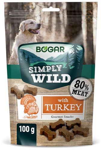 Bogar - Simply Wild - Hundeleckerli - Hundefutter als Ergänzung zur gewohnten Ernährung - Weiche Hundeknochen - Leckereien für Hunde mit Puten-Geschmack - 100 g - Unterstützung für die Hundepflege