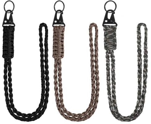 3 llaveros de cuello largo, paracord, cordón trenzado, cordón de paracord, cordón de paracord con mosquetón para llaves, cámara de camping al aire libre