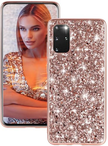 Hülle für Samsung Galaxy S20 Plus Hülle Glitzer Bling Sparkle Handyhülle für Samsung S20 Plus Case Original Ultra Dünne Leichte Ganzkörper Stoßfest Anti-Kratzer Silikon Schutzhülle Cover (Roségold)