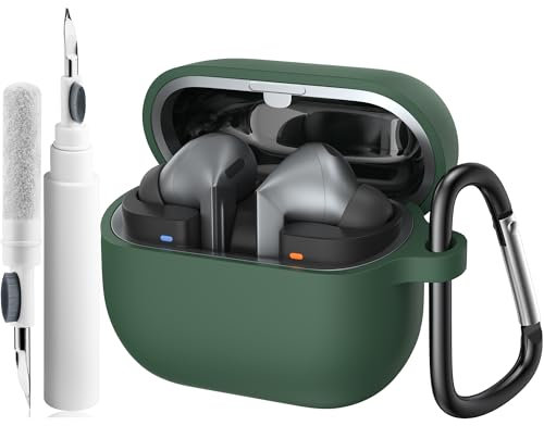 Wanme Hülle für Samsung Galaxy Buds3 Pro & Samsung Galaxy Buds 3, mit Reinigungskit & Schlüsselanhänger [LED Sichtbar], Weich Silikon Ganzkörper Schutzhülle (Dunkles Nachtgrün)