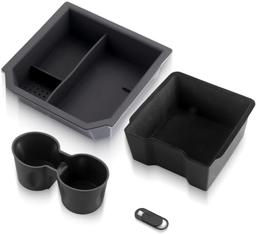 EYPINS 4PCS Silicone Console Organizer Tray for Tesla Model 3 Highland 2024 2025 and Tesla Model Y Juniper 2025 2026, with Privacy Cover, Sliding Design, Customized for Tesla Accessories
