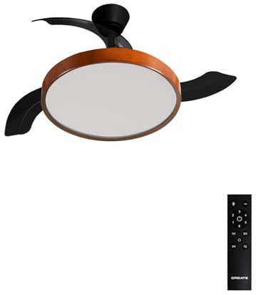 CREATE / WIND CLEAR STUDIO M/Ventilador de techo con luz negro y madera oscura con mando / 40W, Temporizador, Ø 108 cm, aspas retráctiles, 3 temperaturas de luz, función verano-invierno