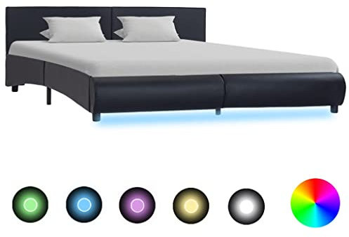 Snsowed Bettgestell mit Schwarz Kunstleder 180x200 cm, Bett, Bed Frame, Familienbett, Bettrahmen, Bett Gestell, Bett Rahmengestell, Schlafzimmer Bett - 285485