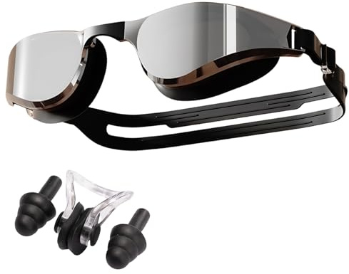 HSTWODE 1 x Optical Swimming Goggles with Prescription -2.0 to -6.0, Anti-Fog UV Protection, One Piece Swimming Goggles with Earplugs, Free Beautiful Box (-6.0)