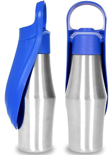 PZCC Bottiglia d'acqua per cani, 750 ml, borraccia per cani a passeggio, isoterma bottiglia d'acqua, pieghevole, portatile in acciaio inossidabile 304, ciotola per acqua gatto, per campeggio e