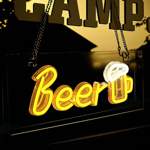 Gpurplebud Bier Bar Neon Licht - Neon Schild Beer für den Heim-Pub, Schild Wand Bier Batterie- oder USB-betrieben, für Wanddekoration, für Männerhöhle, Club, Party, Bar-Dekoration (Warmweiß)