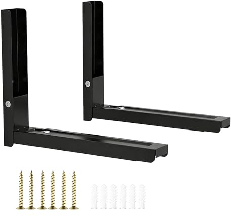 Yumzxin Steel Wall Mount Microwave Brackets, Foldable Adjustable Arm Oven Shelf with 99 lb Load Capacity, Black
