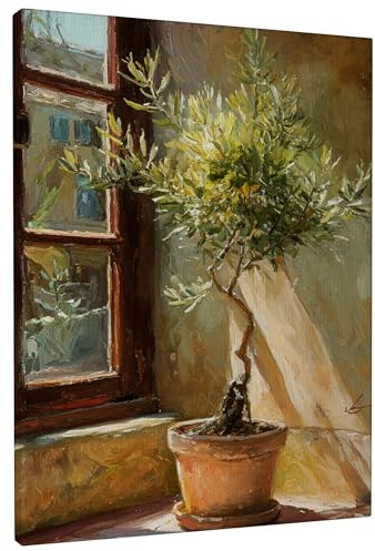 Olive Tree Canvas Wall Art, Green Yellow Botanical Prints, Rustic Decor for Living Room, Bedroom, Kitchen, Office, Wrapped Canvas 16x20 Inch