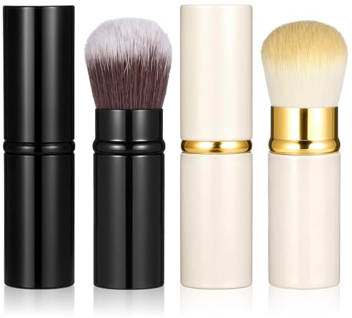 2 Stück Einziehbare Make-up-Pinsel, Reise-Make-up-Pinsel für Flüssig-Grundierung und Puder, Tragbare Puder Rouge Pinsel, Abgewinkelter Kabuki Reise Grundierungspinsel für Frauen