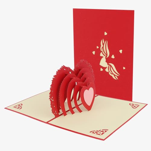 Exipsat 3D Pop Up Valentinstag Karte – Geschenk für Sie, mit filigranem Herz-Ausschnitt Design, Grußkarte inkl. Umschlag für Jahrestag oder Liebeserklärung