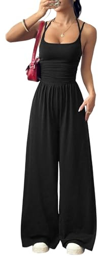 LIAMERHE Combinaison Femme Élégante Col Carré Sexy Pantalon Large Fluide Taille Haute Chic Jumpsuit Décontracté Mode Barboteuse