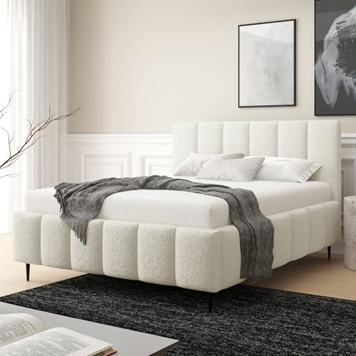 Home Collective Polsterbett Bett Doppelbett mit Bettkasten Bettgestell mit Lattenrost 140x200 160x200 180x200 weich gepolstert modernes Design Schlafzimmer Jugendzimmer Möbel | Creme 180x200