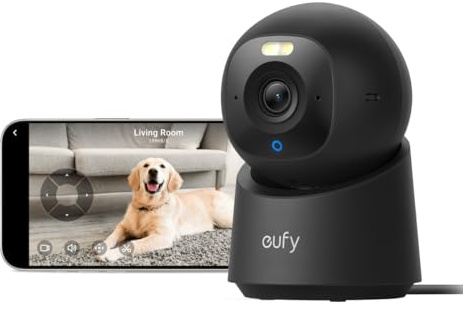 eufy Innenkamera E30, Schwarz, 4K UHD-Überwachungskamera innen, Haustier-/Babykamera mit Phone-App, Auto-Tracking Mensch/Tier, Farb-Nachtsicht, 360° Schwenken & Neigen, Unterstützt Homekit