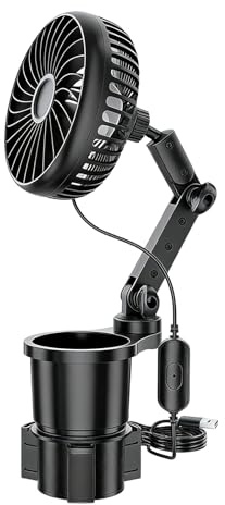 Nucelit Car Cup Holder Extender with 360 Degree Rotatable USB Fan 3 Speed Adjustable for Vehicle Truck SUV Extendable Car Cup Holder Fan