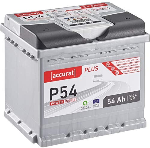 Accurat Plus P54 Autobatterie - 12V, 54Ah, 530A, zyklenfest, wartungsfrei, 35% mehr Startleistung, Ca-Technologie, Kaltstartkraft - Starterbatterie, Nassbatterie, Blei-Säure Batterie
